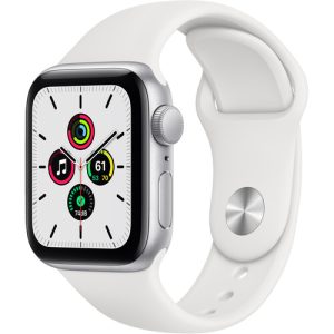 Apple Watch SE A2351 GPS 40mm Silver Aluminum Sport Band with White