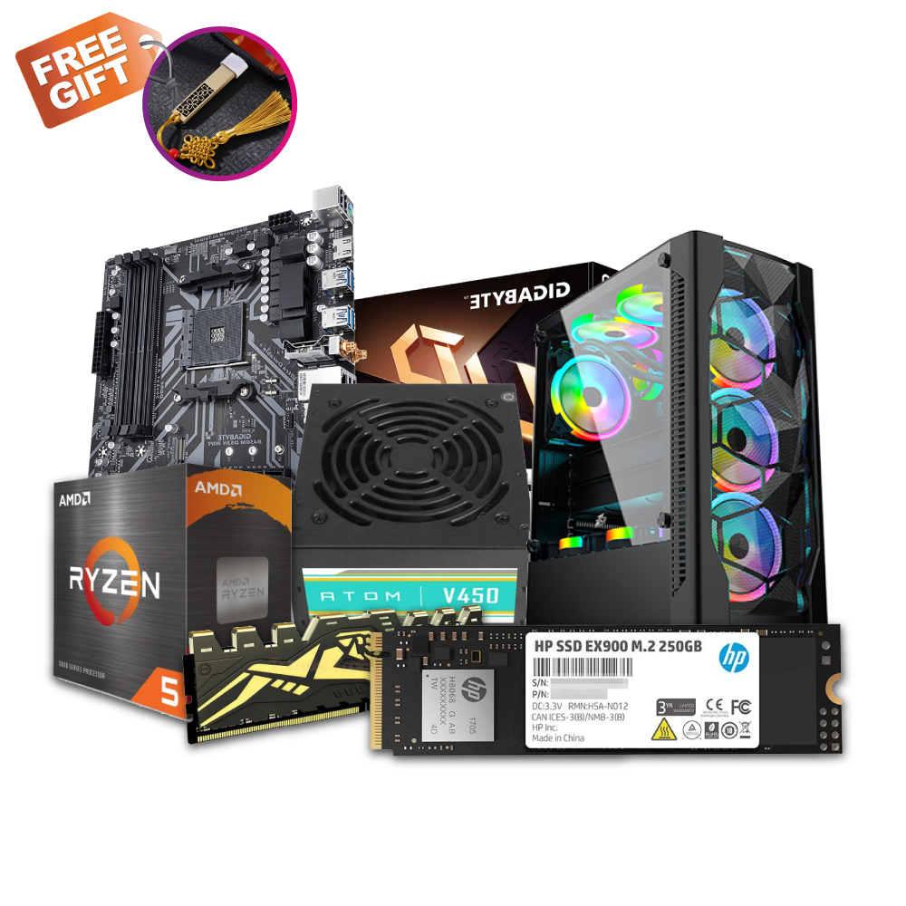 AMD Ryzen 5 5600G Gigabyte B450M DS3H 250GB Nvme SSD Gaming BUDGET PC